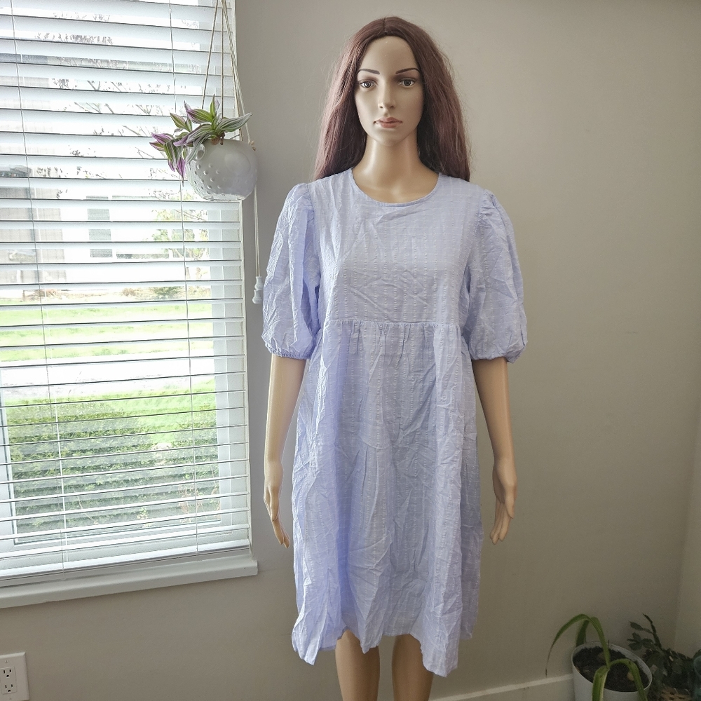 Minimum celion baby doll blue cotton midi dress short sleeves